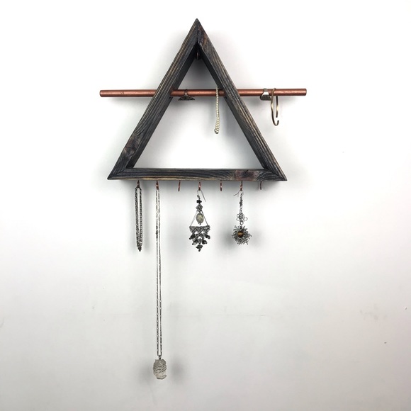 Boho Jewelry Wall Shelf Organizer Rustic Wood - Picture 2 of 9